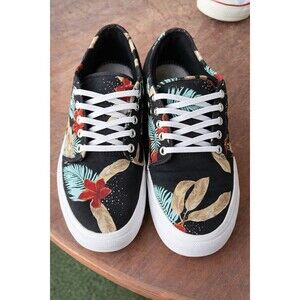 VANS Low Top Skateboarding Sneakers Floral Tropical Canvas Men's Black 8